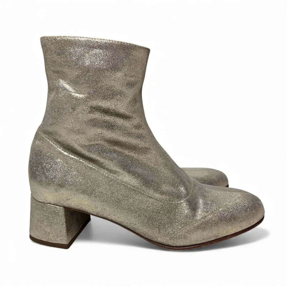 Good Lucky Italian Metallic Leather Booties Women's Zip Side Evening Out 6.5 - 7